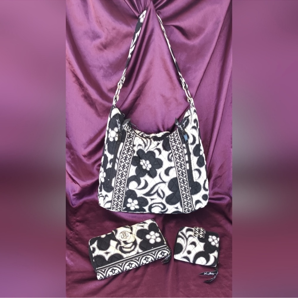 Vera Bradley Black and White Floral Hobo Bag Set